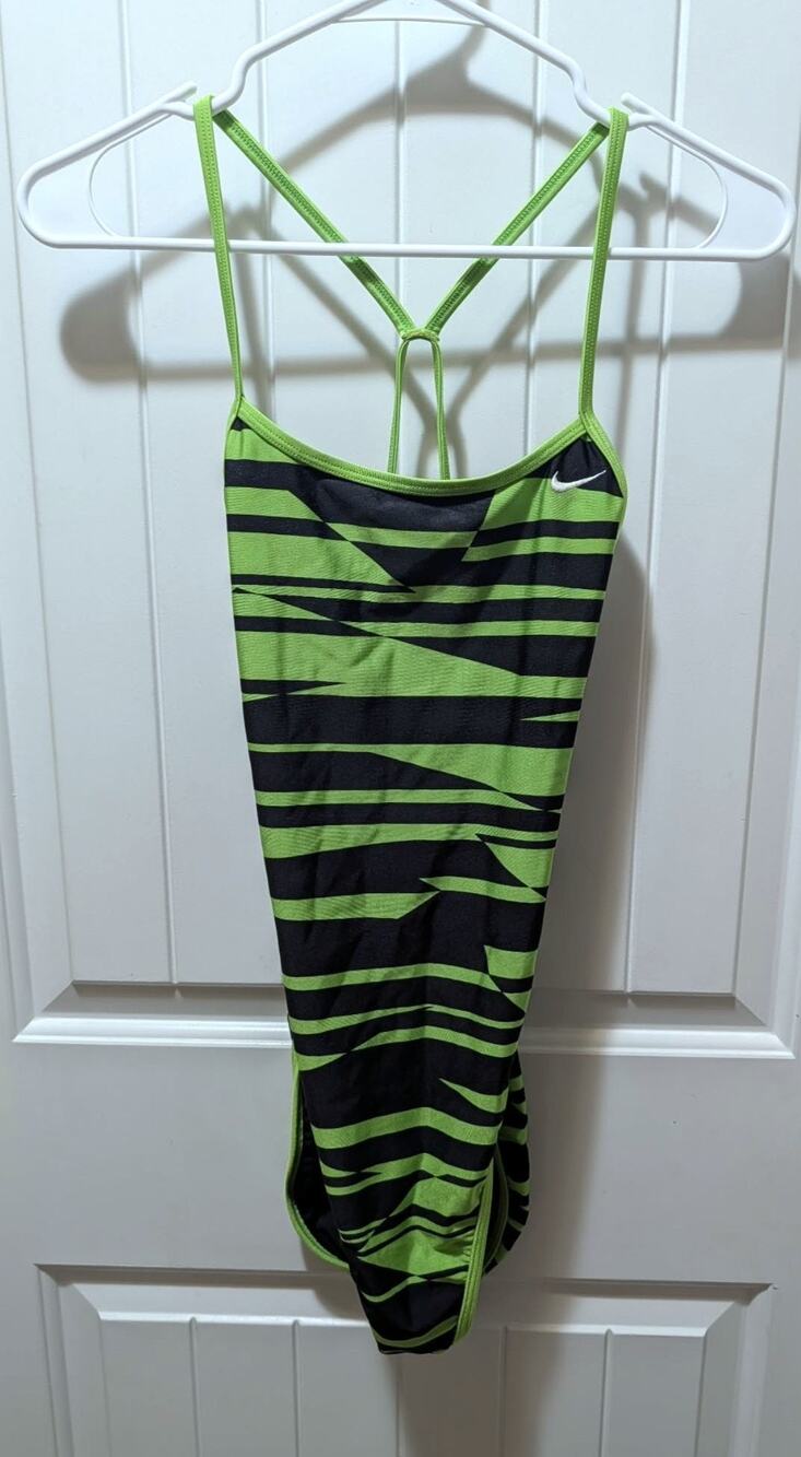Women's Nike Swim Cut Out Reversible Green Black Swimsuit One-Piece Size XS